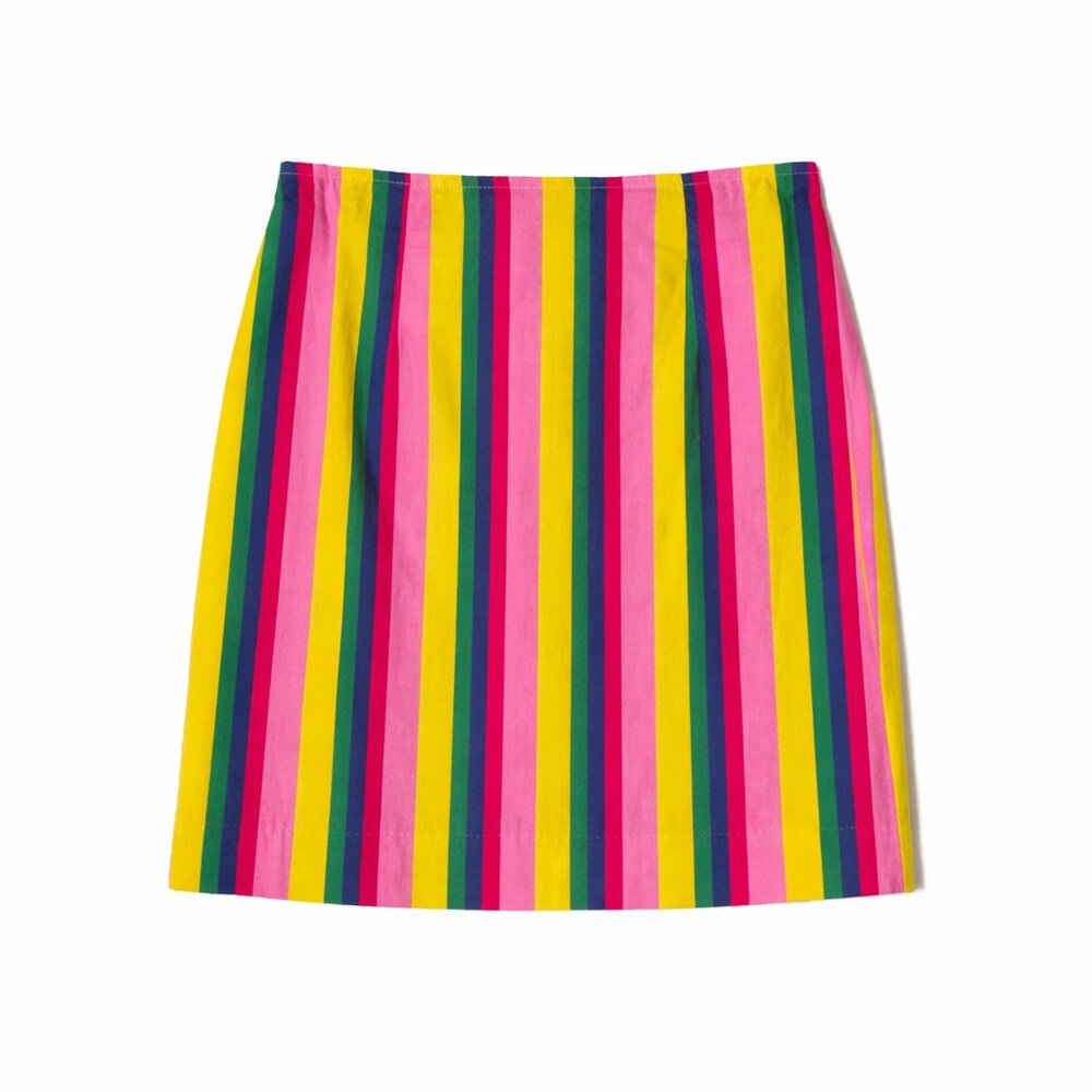 STAUD Panda Rainbow Stripe Cotton Mini Skirt - Size 0